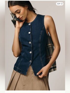 Anthropologie Maeve crew neck denim vest